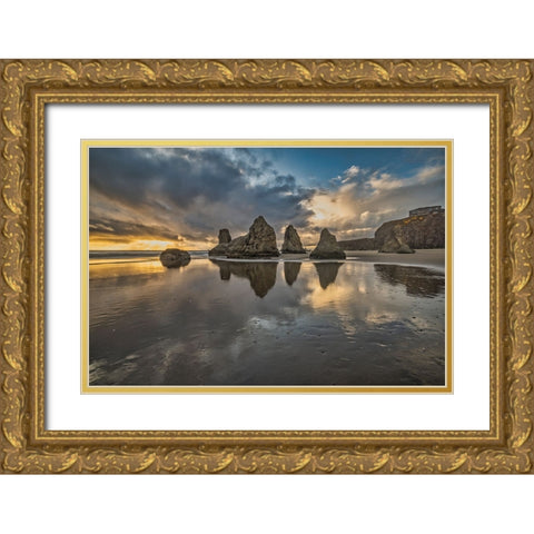 Bandon Beach-Oregon Gold Ornate Wood Framed Art Print with Double Matting by Ford, John