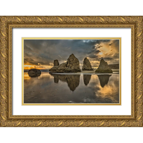 Bandon Beach-Oregon Gold Ornate Wood Framed Art Print with Double Matting by Ford, John