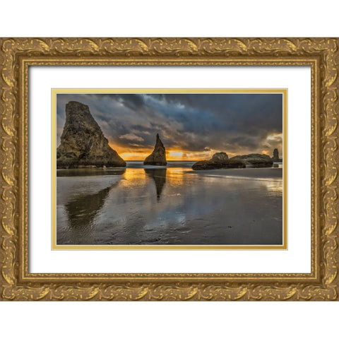 Bandon Beach-Oregon Gold Ornate Wood Framed Art Print with Double Matting by Ford, John