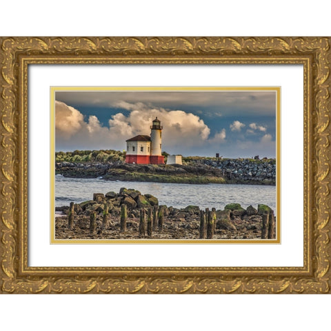 Coquille River Lighthouse-Bandon-Oregon Gold Ornate Wood Framed Art Print with Double Matting by Ford, John