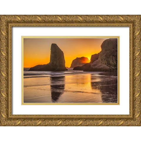 Bandon Beach-Oregon Gold Ornate Wood Framed Art Print with Double Matting by Ford, John