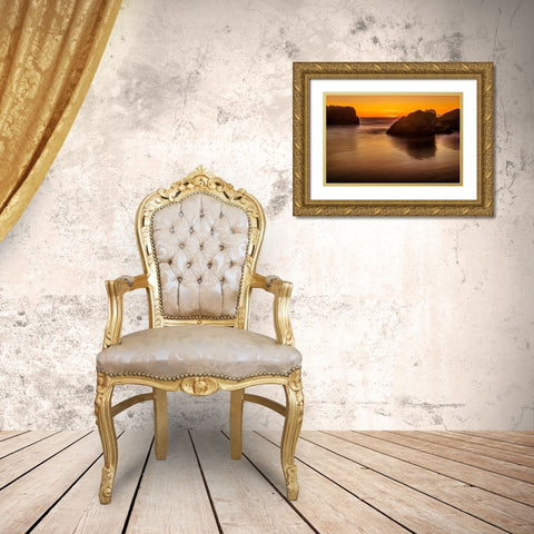 Bandon Beach-Oregon Gold Ornate Wood Framed Art Print with Double Matting by Ford, John