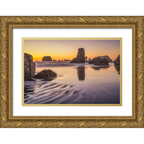Bandon Beach-Oregon Gold Ornate Wood Framed Art Print with Double Matting by Ford, John
