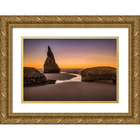 Bandon Beach-Oregon Gold Ornate Wood Framed Art Print with Double Matting by Ford, John