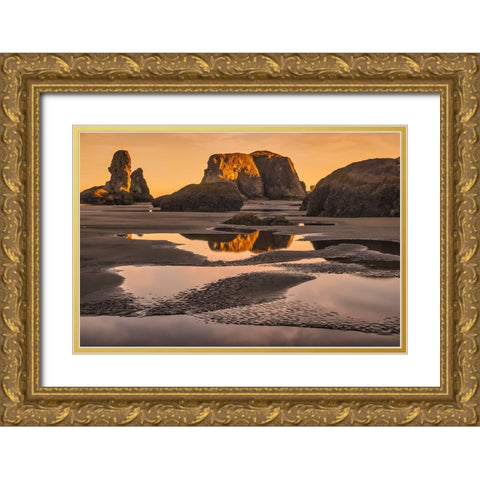 Bandon Beach-Oregon Gold Ornate Wood Framed Art Print with Double Matting by Ford, John
