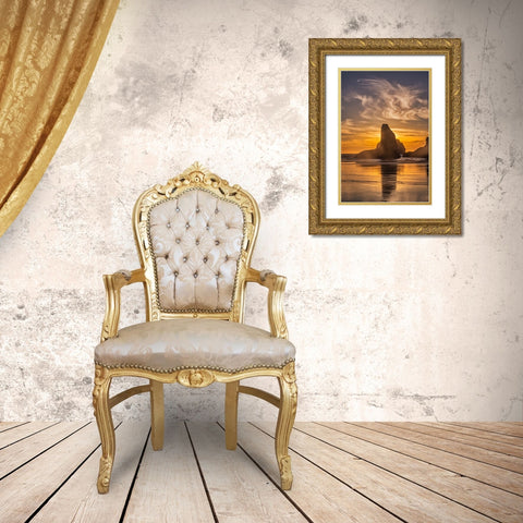 Bandon Beach-Oregon Gold Ornate Wood Framed Art Print with Double Matting by Ford, John