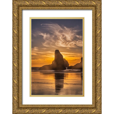 Bandon Beach-Oregon Gold Ornate Wood Framed Art Print with Double Matting by Ford, John