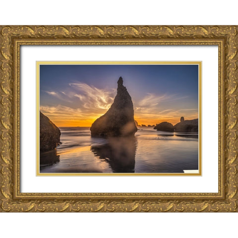 Bandon Beach-Oregon Gold Ornate Wood Framed Art Print with Double Matting by Ford, John