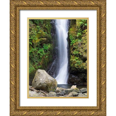 OR-Columbia River Gorge National Scenic Area-Hole in the Wall Falls Gold Ornate Wood Framed Art Print with Double Matting by Wild, Jamie and Judy
