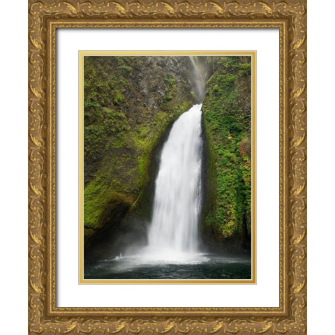 OR-Columbia River Gorge National Scenic Area-Wahclella Falls Gold Ornate Wood Framed Art Print with Double Matting by Wild, Jamie and Judy