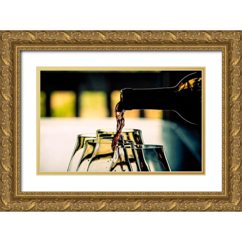 Oregon-Willamette Valley Dramatic pour of pinot noir in an Oregon winery Gold Ornate Wood Framed Art Print with Double Matting by Duval, Richard