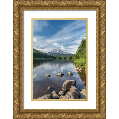 Oregon-Mt Hood National Forest Trillium Lake and Mt Hood Gold Ornate Wood Framed Art Print with Double Matting by Tilley, Rob