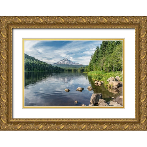 Oregon-Mt Hood National Forest Trillium Lake and Mt Hood Gold Ornate Wood Framed Art Print with Double Matting by Tilley, Rob