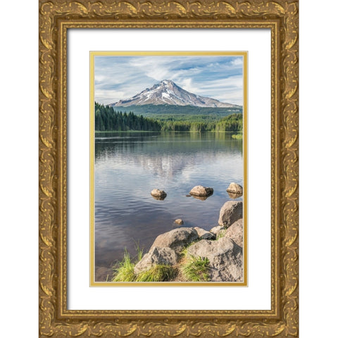 Oregon-Mt Hood National Forest Trillium Lake and Mt Hood Gold Ornate Wood Framed Art Print with Double Matting by Tilley, Rob