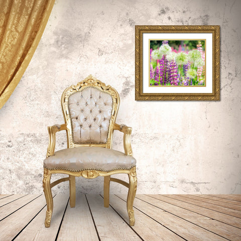 Oregon-Salem-colorful garden with Russell Lupine and Allium in full bloom Gold Ornate Wood Framed Art Print with Double Matting by Gulin, Sylvia