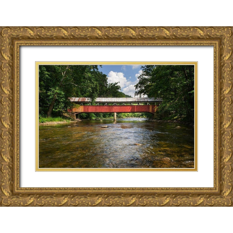 Lower Humbert Covered Bridge Spanning Laurel Hill Creek Laurel Highlands-Pennsylvania Gold Ornate Wood Framed Art Print with Double Matting by Majchrowicz, Alan