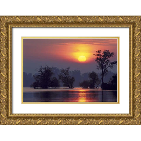 PA, Erie, Presque Isle SP, Sunset over lake Gold Ornate Wood Framed Art Print with Double Matting by Anon, Ellen