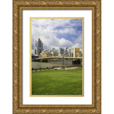 PA, Pittsburgh Bridge over the Allegheny River Gold Ornate Wood Framed Art Print with Double Matting by Flaherty, Dennis