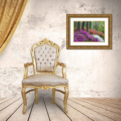 GA, Impressionistic trees and flowering bushes Gold Ornate Wood Framed Art Print with Double Matting by Rotenberg, Nancy