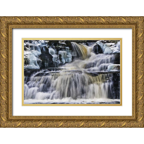 PA, Waterfall flows past rocks in Childs Park Gold Ornate Wood Framed Art Print with Double Matting by OBrien, Jay