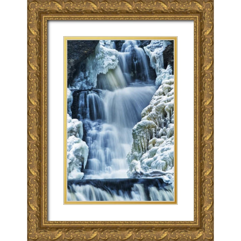 PA, Delaware Water Gap NRA Raymondsills Falls Gold Ornate Wood Framed Art Print with Double Matting by OBrien, Jay