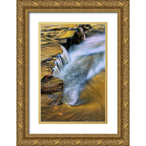 PA, Dingmans Ferry Autumn waterfall over rocks Gold Ornate Wood Framed Art Print with Double Matting by OBrien, Jay