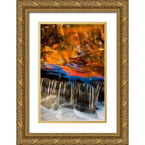 PA, Dingmans Ferry Autumn waterfall over rocks Gold Ornate Wood Framed Art Print with Double Matting by OBrien, Jay