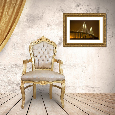 SC, Charleston Arthur Revenel Bridge at night Gold Ornate Wood Framed Art Print with Double Matting by Zuckerman, Jim