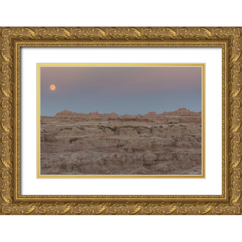 USA, South Dakota Moonrise in Badlands NP Gold Ornate Wood Framed Art Print with Double Matting by Illg, Cathy and Gordon