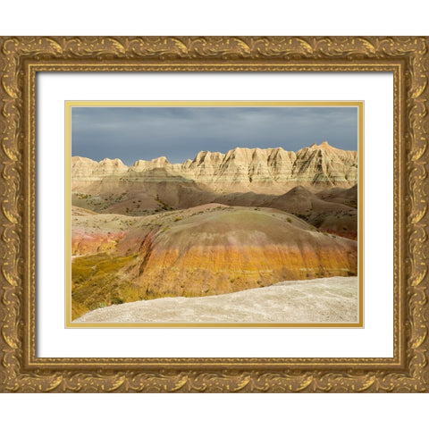 South Dakota- Badlands National Park. Badlands rock formations Gold Ornate Wood Framed Art Print with Double Matting by Wild, Jamie and Judy