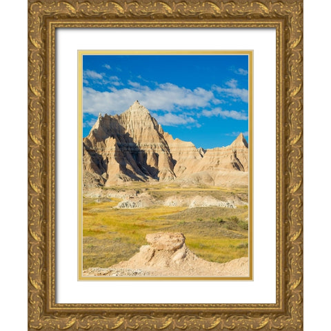 South Dakota- Badlands National Park. Badlands rock formations Gold Ornate Wood Framed Art Print with Double Matting by Wild, Jamie and Judy