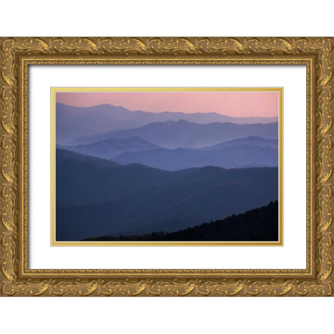 TN, Great Smoky Mts Mountain ridges at sunset Gold Ornate Wood Framed Art Print with Double Matting by Grall, Don
