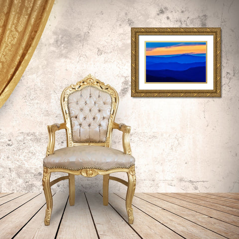 USA- Tennessee. Great Smoky Mountains National Park- sunrise and layering of mountains Gold Ornate Wood Framed Art Print with Double Matting by Gulin, Darrell