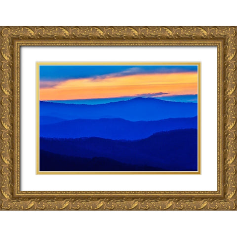 USA- Tennessee. Great Smoky Mountains National Park- sunrise and layering of mountains Gold Ornate Wood Framed Art Print with Double Matting by Gulin, Darrell