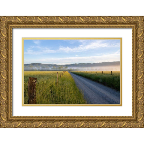 Hyatt Lane in fog Cades Cove Great Smoky Mountains National Park-Tennessee Gold Ornate Wood Framed Art Print with Double Matting by Day, Richard and Susan