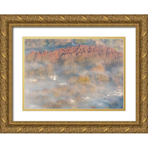 USA-Tennessee Church steeple rises above fog Gold Ornate Wood Framed Art Print with Double Matting by Drury, Trish