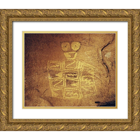 TX, Hueco Tanks SP A Tlaloc pictograph Gold Ornate Wood Framed Art Print with Double Matting by Flaherty, Dennis