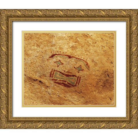 TX, Hueco Tanks SP Pictograph art Gold Ornate Wood Framed Art Print with Double Matting by Flaherty, Dennis