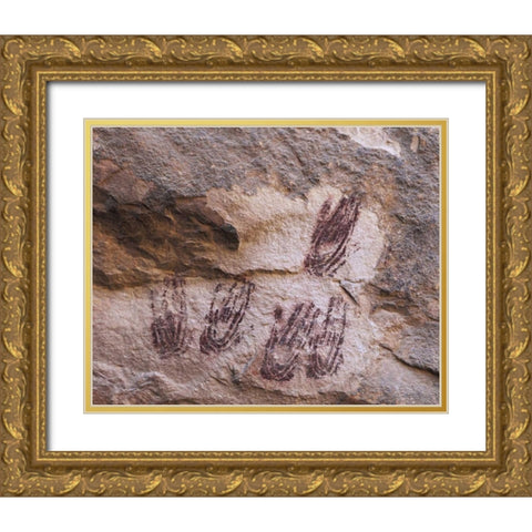 TX Hand-print pictographs in Panther Cave Gold Ornate Wood Framed Art Print with Double Matting by Flaherty, Dennis