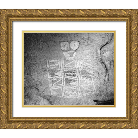 TX, Hueco Tanks SP Tlaloc Indian rain deity Gold Ornate Wood Framed Art Print with Double Matting by Flaherty, Dennis