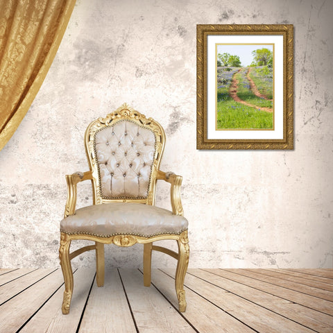 Llano-Texas-USA-Two rut road through bluebonnets in the Texas Hill Country Gold Ornate Wood Framed Art Print with Double Matting by Wilson, Emily M.