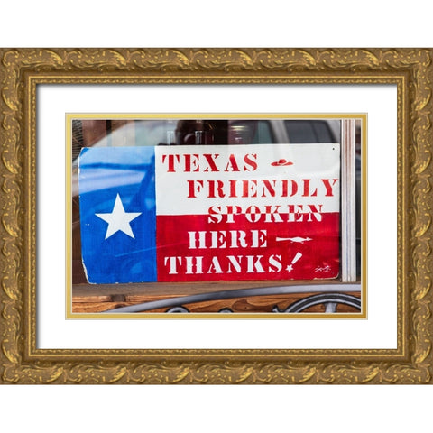Bandera-Texas-USA-Texas friendly sign in the Texas Hill Country Gold Ornate Wood Framed Art Print with Double Matting by Wilson, Emily M.