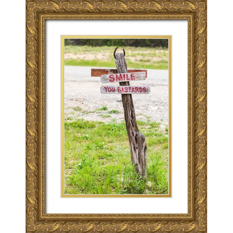 Comfort-Texas-USA-Humorous sign in the Texas Hill Country Gold Ornate Wood Framed Art Print with Double Matting by Wilson, Emily M.