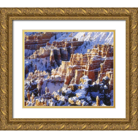 UT, Bryce Canyon Winter snow on rock formations Gold Ornate Wood Framed Art Print with Double Matting by Talbot Frank, Christopher