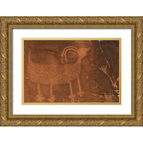 Utah Petroglyph rock art at Dinosaur NM Gold Ornate Wood Framed Art Print with Double Matting by Flaherty, Dennis