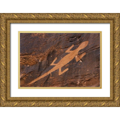 Utah Petroglyph rock art at Dinosaur NM Gold Ornate Wood Framed Art Print with Double Matting by Flaherty, Dennis