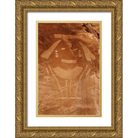 Utah Petroglyph rock art at Dinosaur NM Gold Ornate Wood Framed Art Print with Double Matting by Flaherty, Dennis