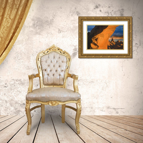 UT, Arches NP Setting sun illumines Skyline Arch Gold Ornate Wood Framed Art Print with Double Matting by Paulson, Don