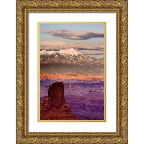 UT, Dead Horse Point SP  La Sal Mts at sunset Gold Ornate Wood Framed Art Print with Double Matting by Paulson, Don