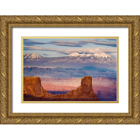 Utah La Sal Mountains from Dead Horse Point SP Gold Ornate Wood Framed Art Print with Double Matting by Paulson, Don